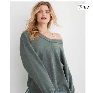 Aerie Charcoal wonder V-Neck Knit Top